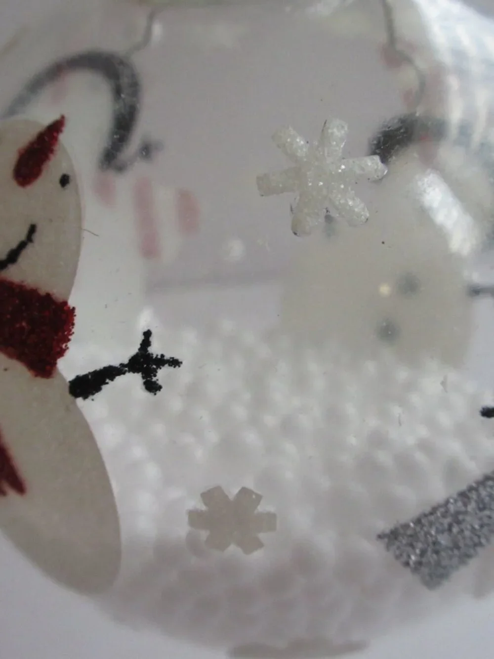 Bronner's Snowmen on Clear Glass Christmas Ornament G&L Cap Faux Snow Beads